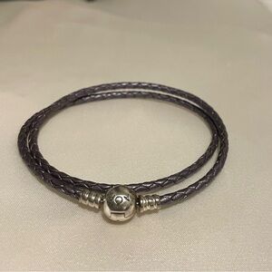 Pandora Purple Braided Double-Leather Charm Bracelet